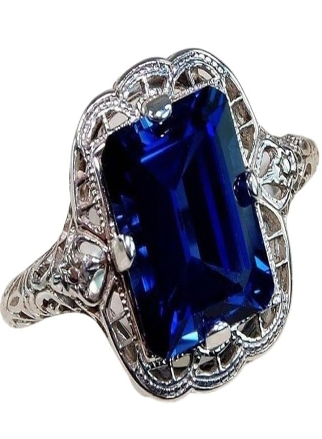 LRGKMCWTOB 925 Sterling Silver Shiny Full Diamond Gemstone Ring Blue Cubic Zirconia Ring Yellow Gem CZ Diamond Ring Eternity Engagement Wedding Band Ring CZ Ring in Sterling Silver（Blue Size 11） - Image 1
